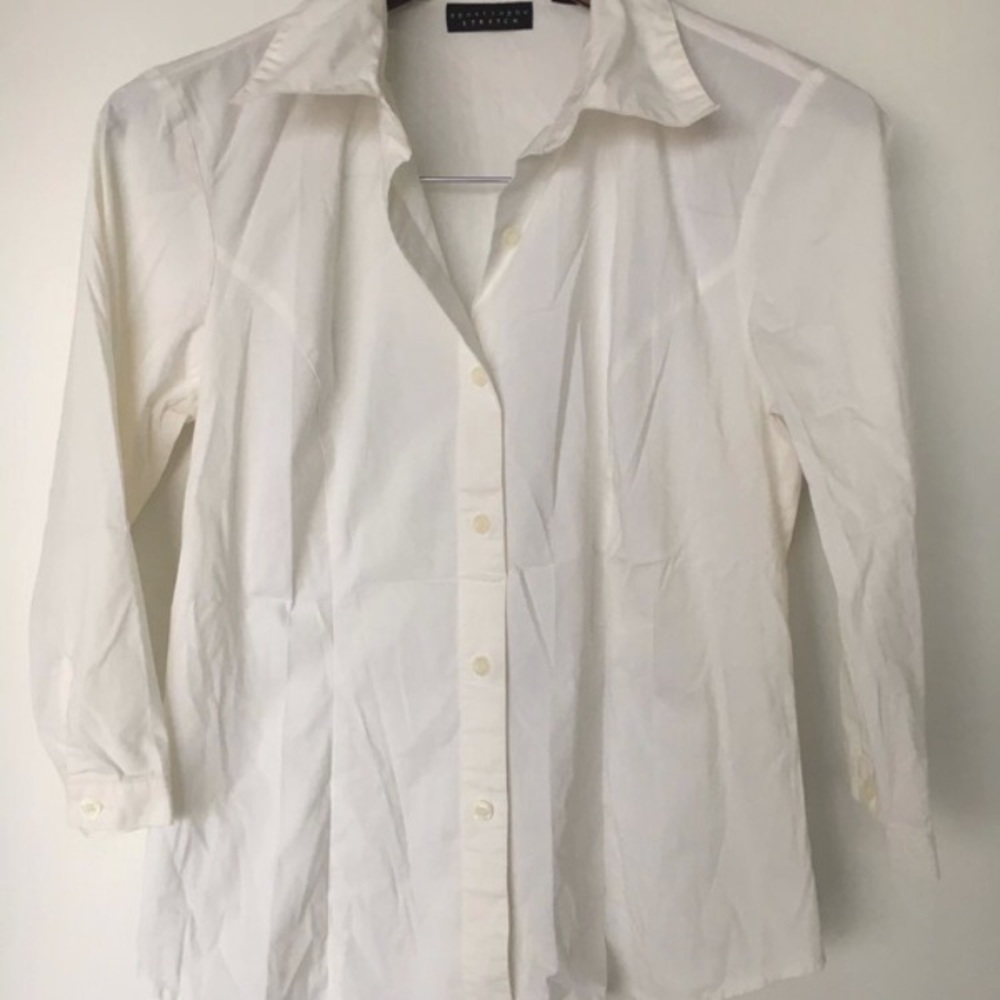 White 3/4 sleeve button down blouse Sz Small